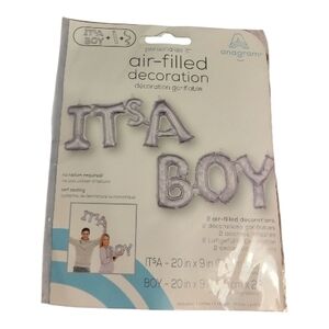 Anagram Air-Filled Decoration Balloon, IT'S A BOY, Silver Sparkle, No Helium Req